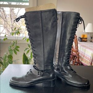 Elegant Black Lace-Up Leather Boots